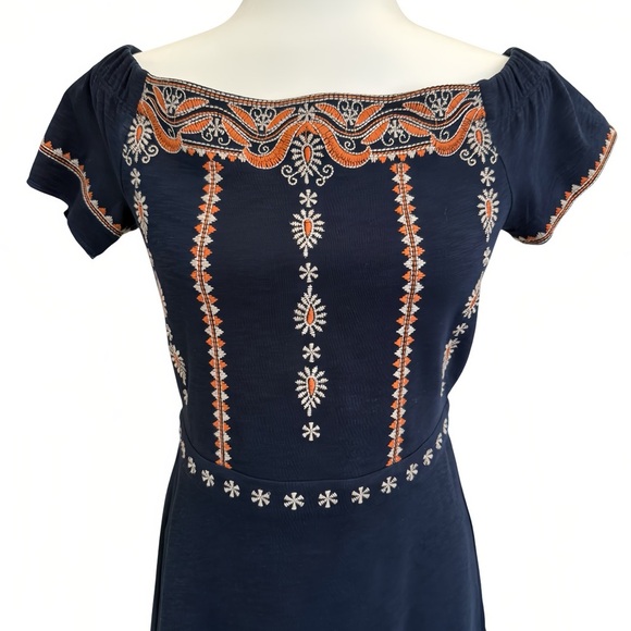 Tory Burch Nell Womens XS Dress Off the Shoulder Embroidered Blue Boho - Picture 2 of 9